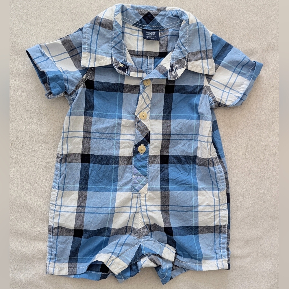 Baby Gap Blue Plaid Short Sleeve Romper Onesie 0-3 Months